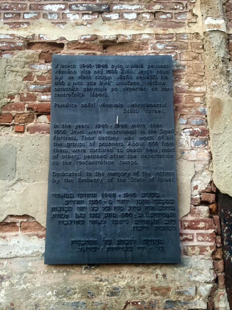 Plaque outside of the Gestapo prison at the Small Fortress