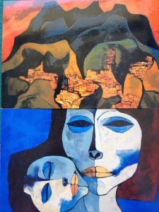 Postcards of Guayasamin's works "Quito Rojo" (oil on canvas, 80x100cm, Quito-Ecuador 1987) and "Maternidad" (oil on canvas, 80x100cm, Quito-Ecuador 1989). Of Guayasamín's three artistic periods, the third was devoted exclusively to paintings of mother and child. 