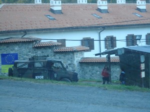 KFOR forces gathering for a shift outside of Visoki Dečani Monastery, which has been attacked several times (most recently in 2007).