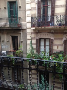 The view from the balcony of my Airbnb apartment in the Gracia district