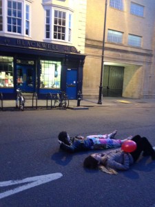 Laying in the middle of the street at 4am... don't worry, it was blocked off, and we had two people stand watch just in case :)