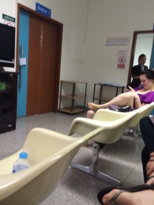 The Waiting Room. Notice Cami's disgruntled face and the nurse standing sentry.