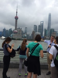 Whitman students along the Bund in Shanghai during briefing by architect Spencer Dodington