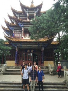 Whitman students at Bell Tower of Golden Temple