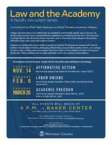 Flyer about the Law and the Academy discussion series from the 2023-24 academic year.