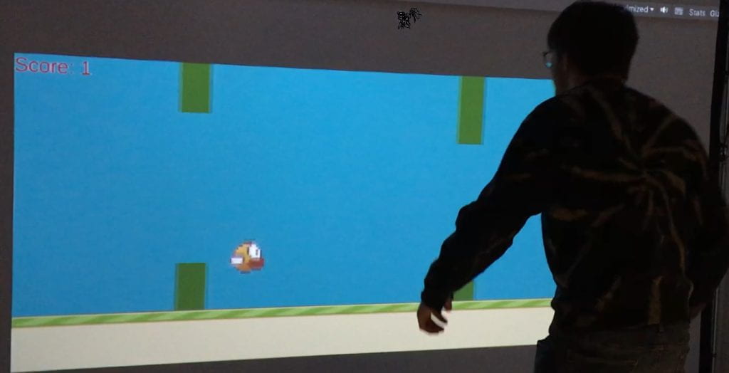 In Jumpy Bird players jump to help the bird navigate through the obstacles. Built with Unity and Kinect motion tracking.